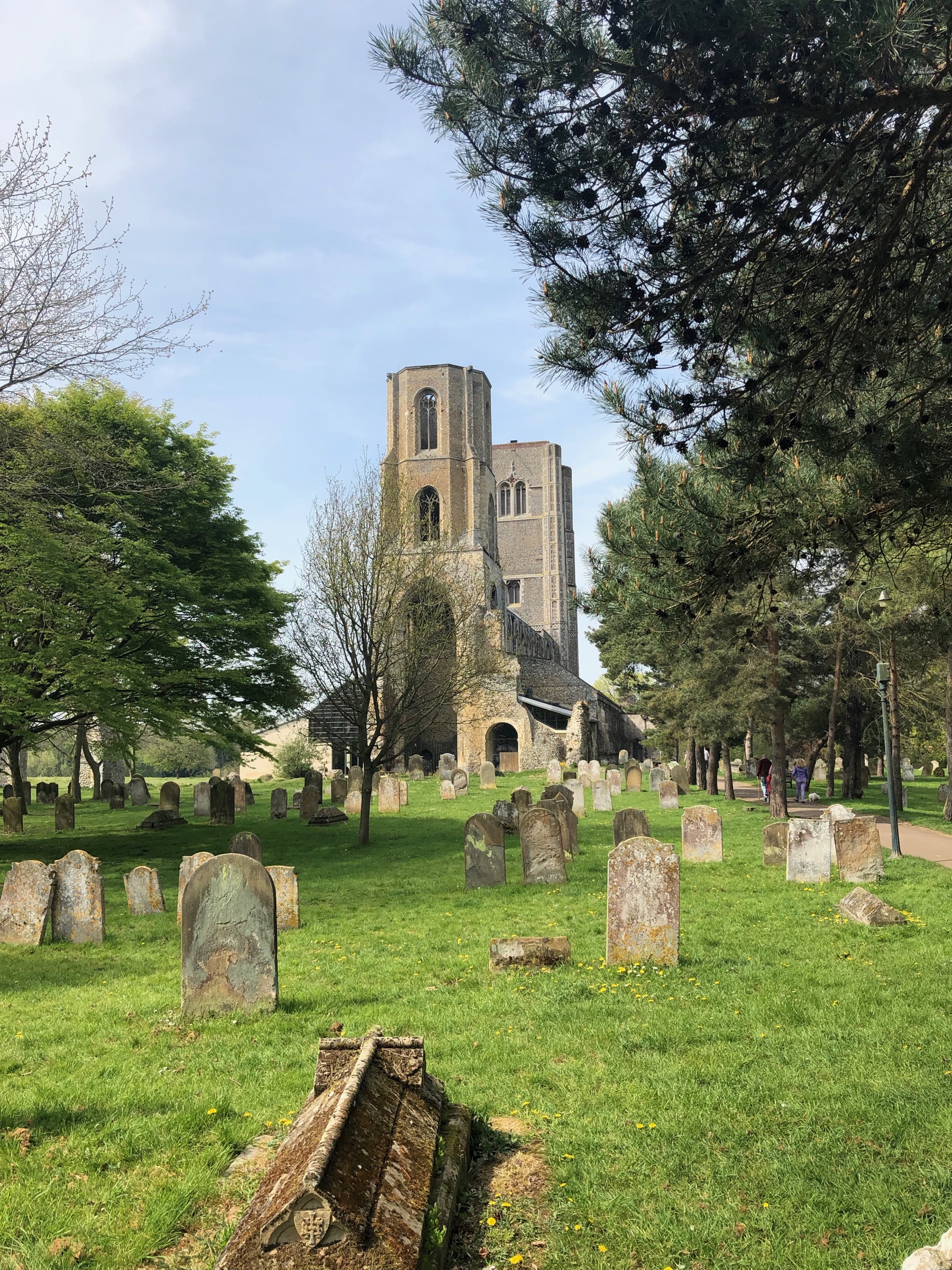 A historic flint church surrounded by trees and grass near Diss